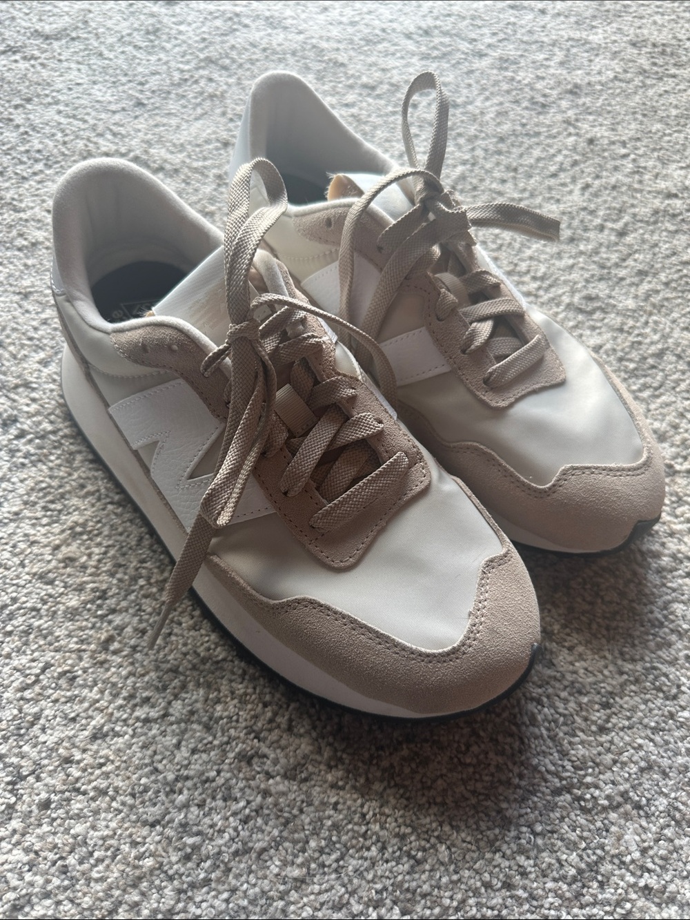 New Balance Beige and White Retro Runner Sneakers